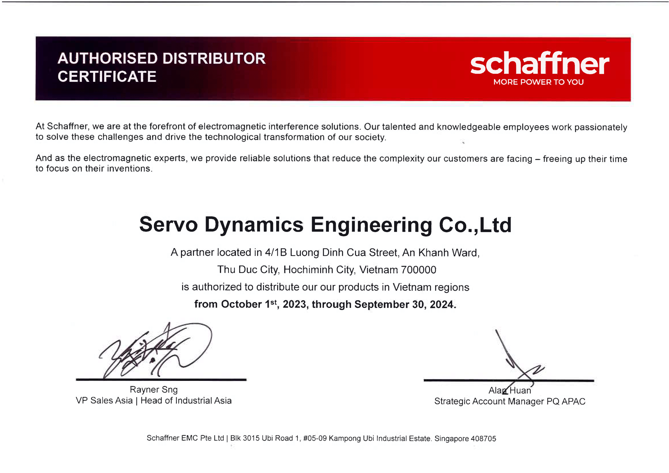 16.Schaffner Certificate for Servo Dynamics-1