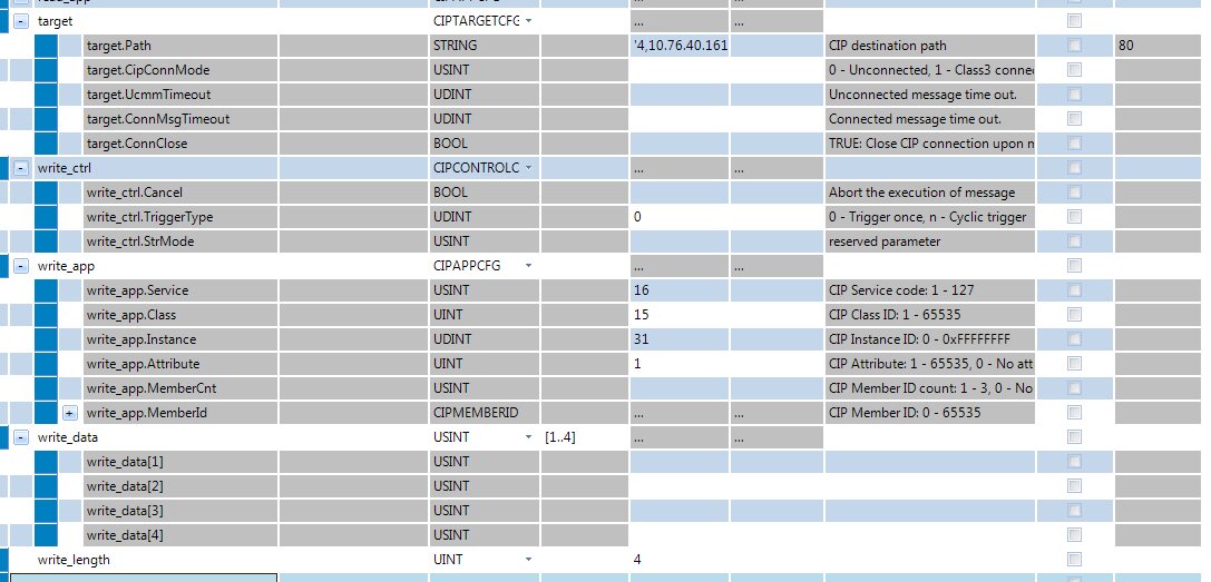 Write parameter tag values example