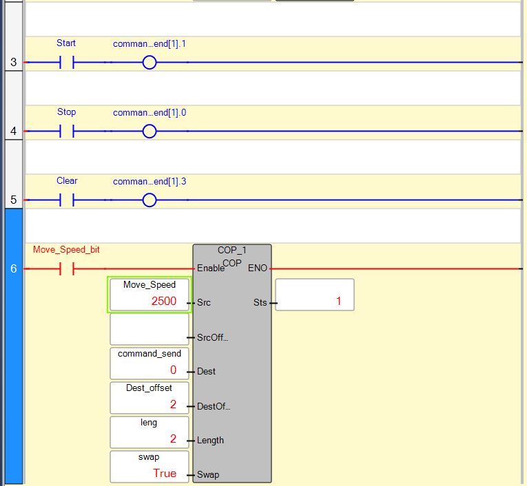 Trigger individual bits and set Speed Reference with COP instruction