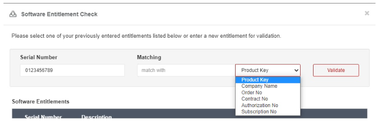 Enter serial number and matching criteria