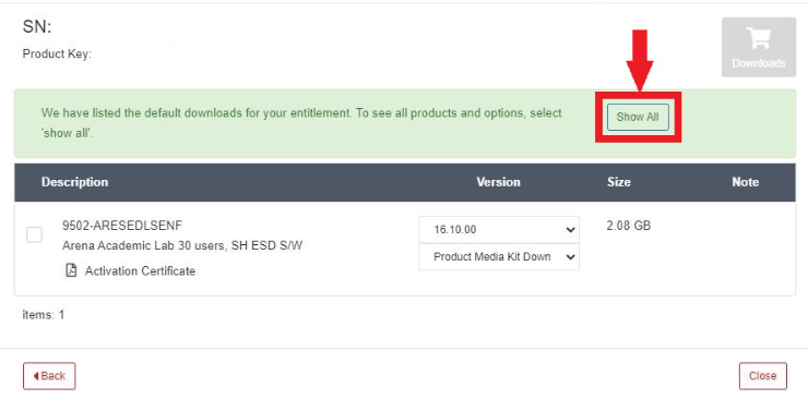 Show all available products and license options